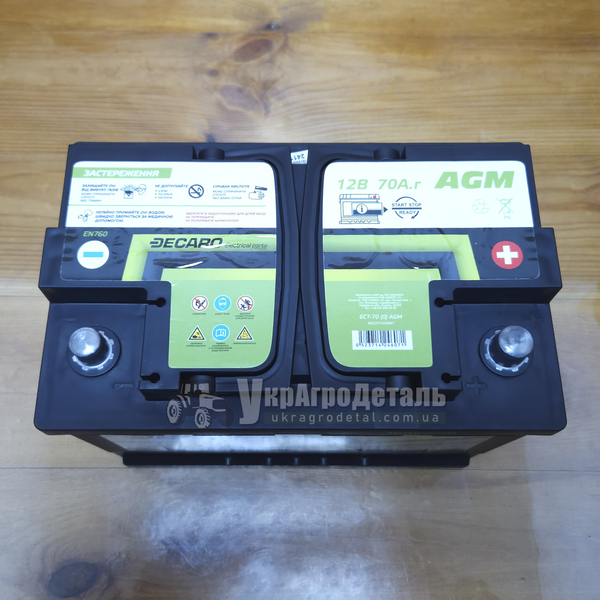 Акумулятор 12В, 70Ач, 760А (-/+) &laquo;Decaro&raquo; (Словенія) DECARO AGM Start-Stop (70Ah 12v, R, EN760) фото